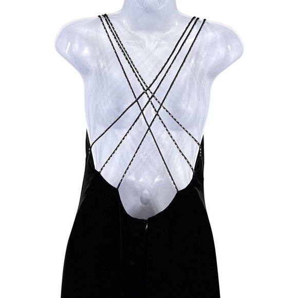 Y2K Dave & Johnny 7/8 Black Velvet Jeweled Formal Gown Crisscross Back Straps - Picture 6 of 12